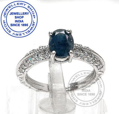 Blue Sapphire Ring in Pure Silver