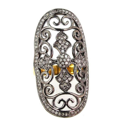 Diamond Pave Designer Silver Gold Ring