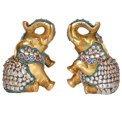 Brass Elephant Bookend Turquoise Sculpture - Color: Yellow