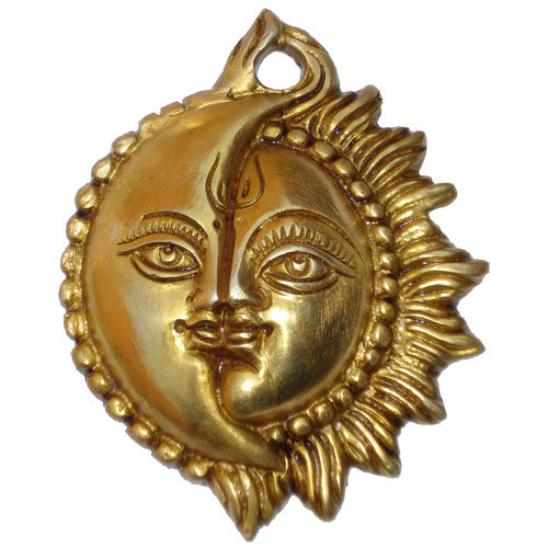 Handcrafted Brass Metal Antique Finish Sun/Moon Wall Decor - Color: Yellow