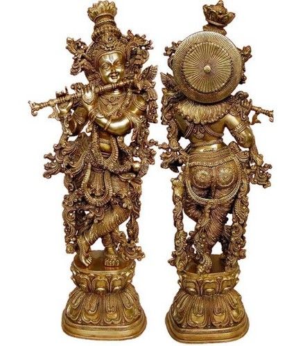 30 Inch Decorative Religious Brass Krishna Statue - Material: Metal