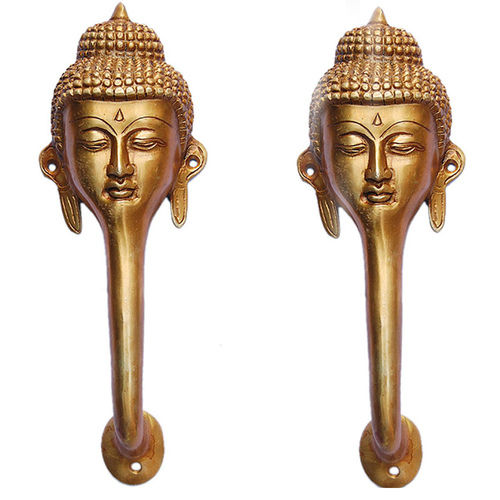 Gautam Buddha Head Brass Door Handle - Color: Yellow