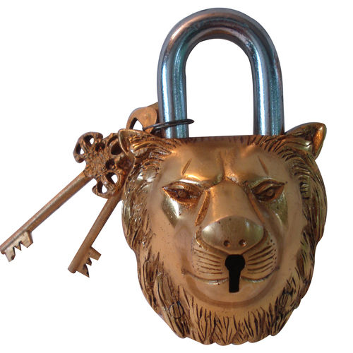 Beautiful Antique Look Lion Face Brass Pad Lock For Doors, Security And Safety