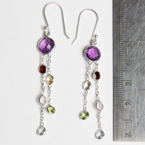 Fashionable 925 Sterling Silver Multi stone jhumka earrings