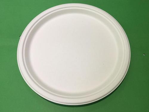 White Biodegradable 9 Inch Round Bagasse Plate