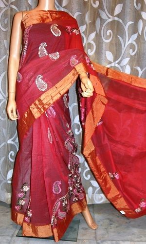 Hand Embroidered Super Net Saree