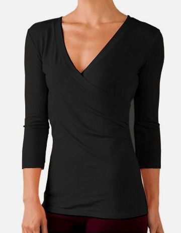 Black V-neck Yoga Top In Stretchable Cotton Fabric