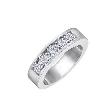 925 Sterling Silver Rhodium - Plated CZ 5 stone Ring