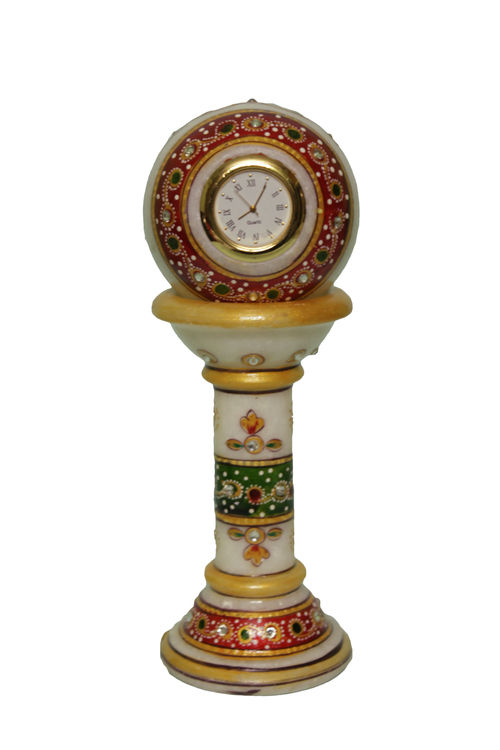 Marble Pillar Watch - Handcrafted Marble with Meenakari Work | Elegant Design for Timeless Décor