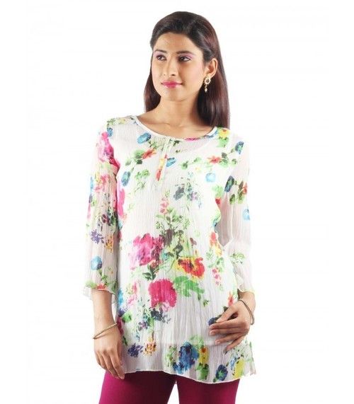 Printed Chiffon White Kurta