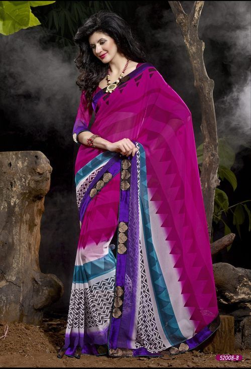 Sleek Bordered Magenta Shaded Printed Saree (52008B)