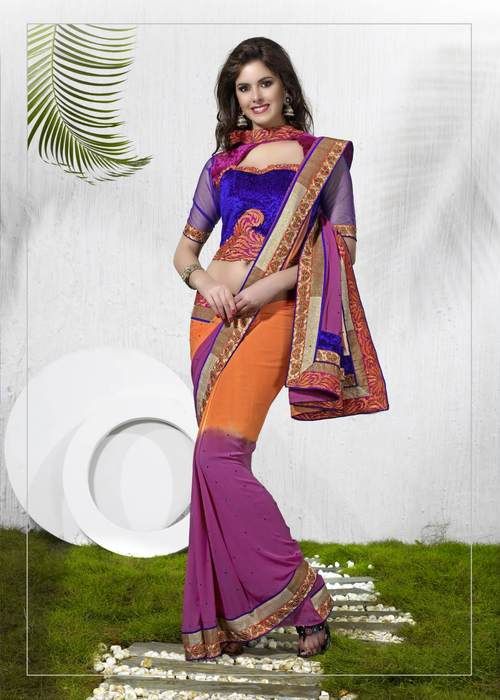 Shaded Broad Bordered Embroidered Saree (54007)
