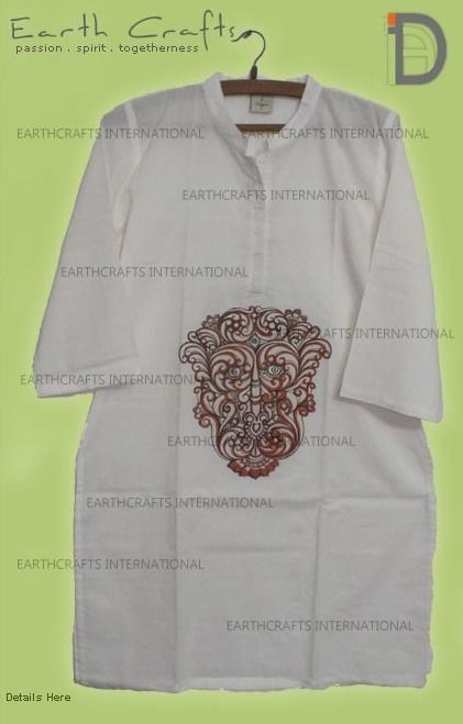 Hand Painted White Colour Cotton Kurti