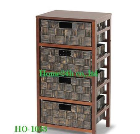 Water Hyacinth Wooden Frame 4 Drawer Cabinet