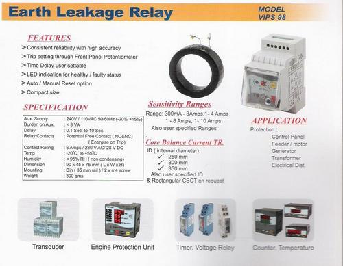 Earth Leakage Relay - Adjustable 8-Step Trip Sensitivity & Delay | 1NO + 1NC Auxiliary Contacts , LED Status Indicators , Fail Safe Versions Available