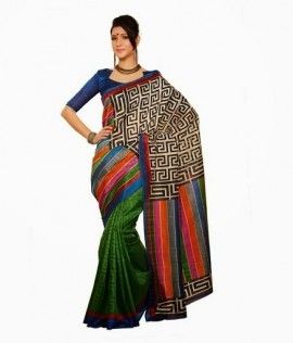 Multicolor Geometric Print Bhagalpuri Silk Saree