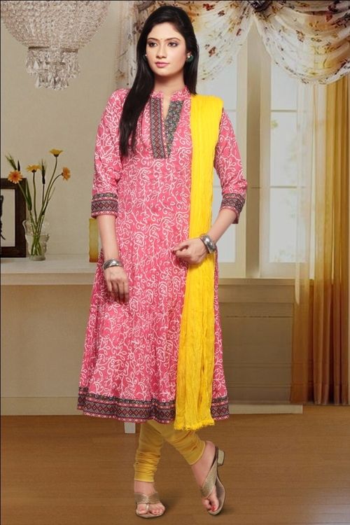 Pink Cotton Anarkali Kurti