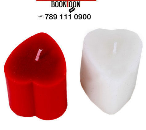 Heart Shaped Candle Pair In Red And White