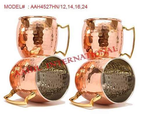 Solid Hammered Moscow Red Copper Mule Mugs Nickel Lined