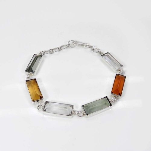 Multi Colour Stones Silver Bazel Bracelet