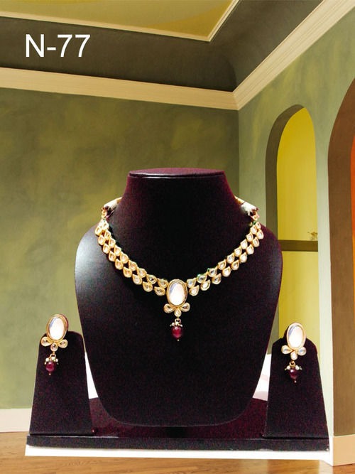 Pink Stone Real Kundan Meena Stylish Necklace With Earrings