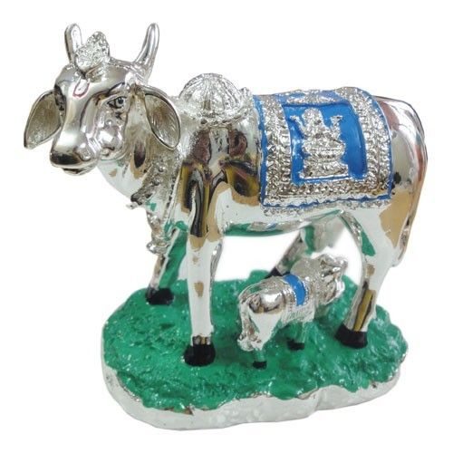 Kamdhenu Cow With Calf (Silver Plated)