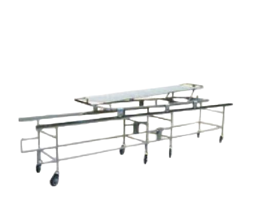 Hospital Transfer Trolley System - CRC Tube Stretcher Size 1870mm x 550mm x 900mm | Lightweight Design with 150mm Swiveling Castors and Ratchet Elevation