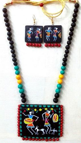 Flagrant Handmade Warli Painting Terracotta Necklace Sets For Summer Fashion