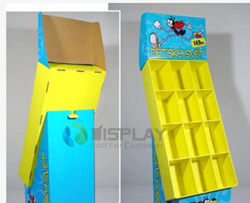 Bright Yellow Grid Cardboard Display Stand For Books And Magazines