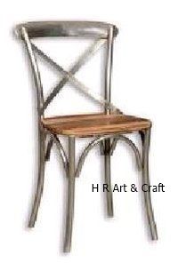 Classic Metal Dining Chair With Wood Seat No Assembly Required