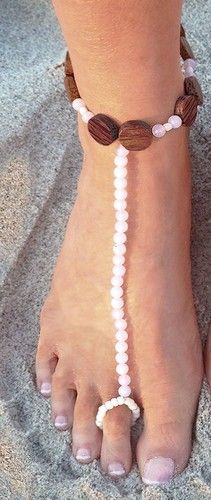 white glass Beads & Coconut Shell Beads Toe Anklets