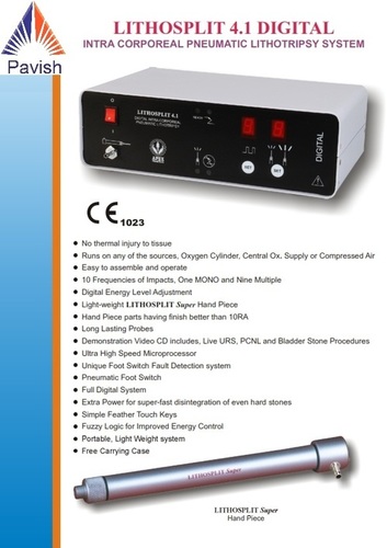 Lithotripsy - Intra Corporeal Pneumatic System, Ultra High Speed Microprocessor, Lightweight Lithosplit Super Hand Piece, Fault Detection Foot Switch, Full Digital Operation, Easy Assembly And Operation