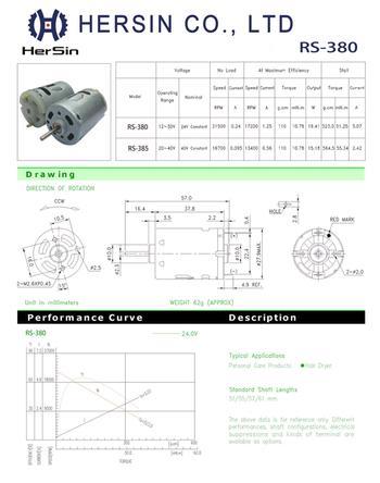 RS-380 and RS-385 DC Motor