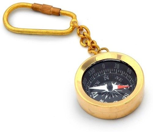 Brass Push Button Compass With Lid - Old Vintage Pocket Style Keychain -  Gold