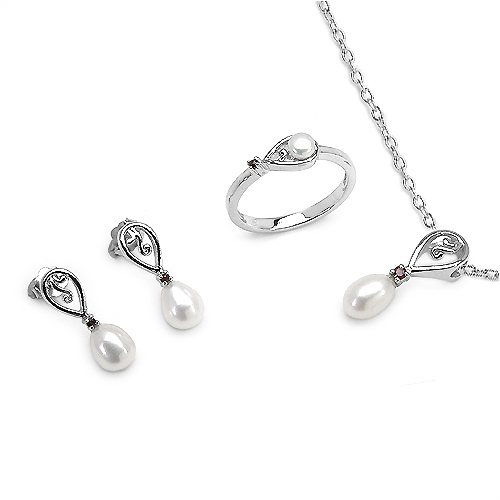 स्लिवर राउंड हाफ ड्रिल्ड एंड ड्रॉप पर्ल एंड गार्नेट