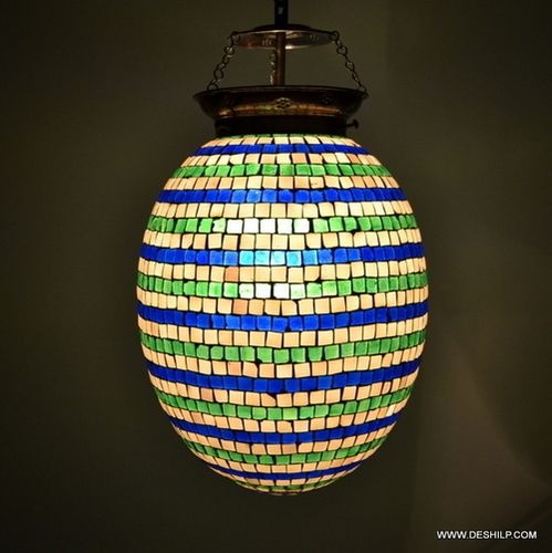 Brass Night Light Multicolor Glass Lantern