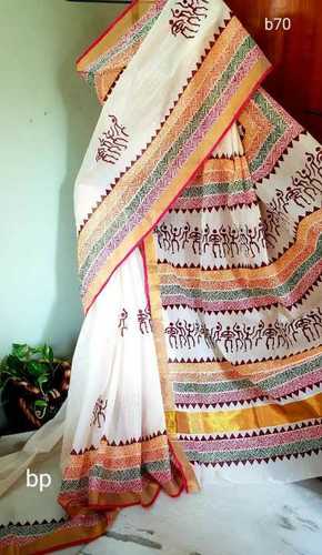 Multi Color Block Printed Kerala Cotton Saree