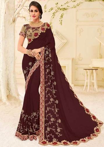 Silk Maroon Party Wear Saree at Rs 500 in Mumbai | ID: 11461873630