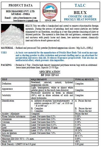 Talc Powder - Refined Hydrated Magnesium Silicate | Ultra-Fine, Smooth Powder with Antibacterial Properties and Absorbent Qualities