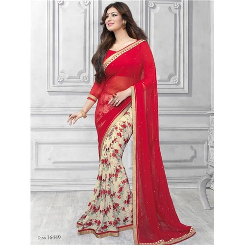 Angelic Ayesha Red And White Georgette Printed Saree