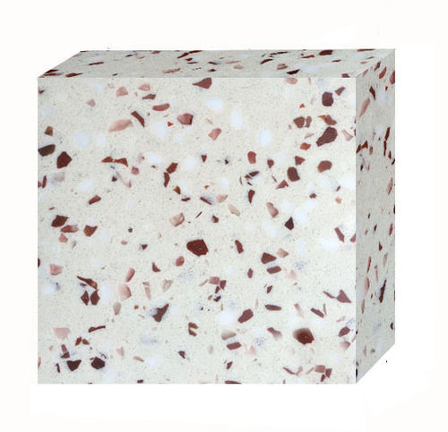 Ivory Based Quartz Stone Slab With White And Red Glasses