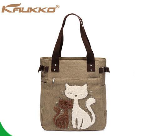 Cartoon Cat Women Canvas Shoulder Bag