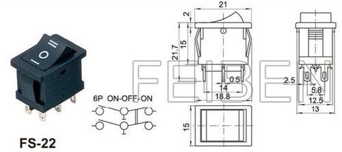 Rocker Switch 6 Pin (On/ Off/ On)