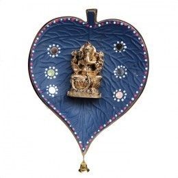 Terracotta Blue Leaf With Ganesha Carved