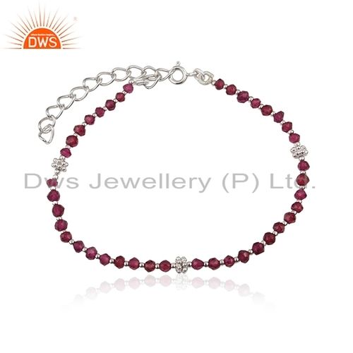 White Rhodium Plated Garnet Gemstone Bracelet