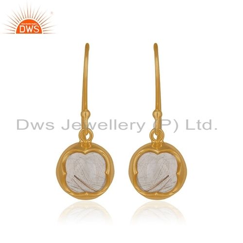 Gold Plated Rutile Gemstone Earrings Size: 30 X 12 Mm