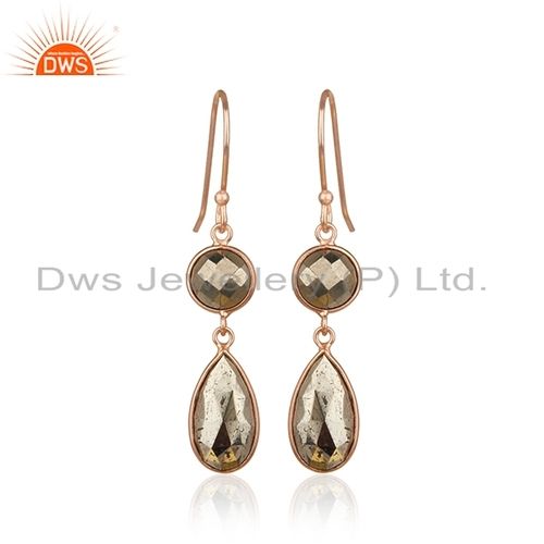 Pyrite Gemstone Rose Gold Plated Earrings Size: 48 X 10 Mm