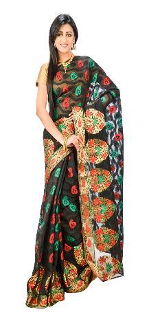 Black Banarasi Chanderi Silk Saree