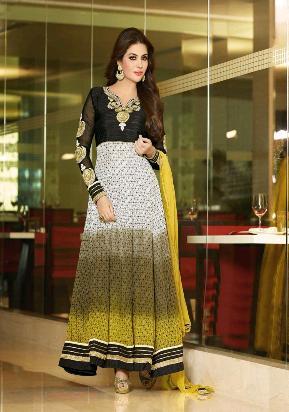 Enthralling Black And White Coloured Pure Georgette Salwar Kameez