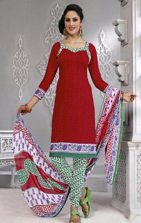 Simplistic Red And Green Coloured Leon Salwar Kameez